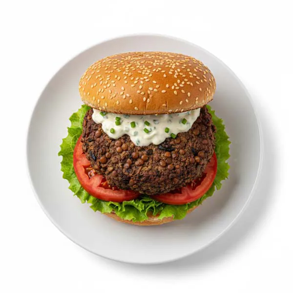 Mushroom and Lentil Burger with Garlic Aioli